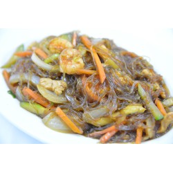 Fideus de soja fregits amb gambes